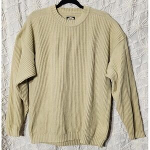 Vintage Tommy Bahama Mens Chunky Knit‎ Sweater Size Large Butter Yellow **Flaw**